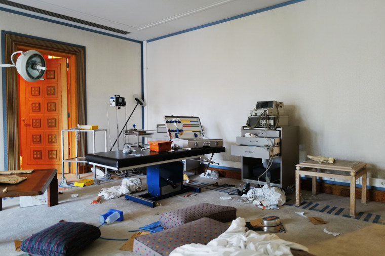 Medical equipment scattered across a room inside the Presidential palace.