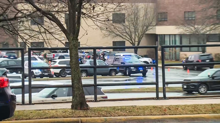 Law enforcement responds to a call of a shooting at Madison Abundant Life Christian School on December 16, 2024 in Madison, Wisconsin.