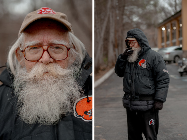 Nathan Garrison, a retired Air Force Veteran, outside of the Quality Inn in Asheville, N.C.,