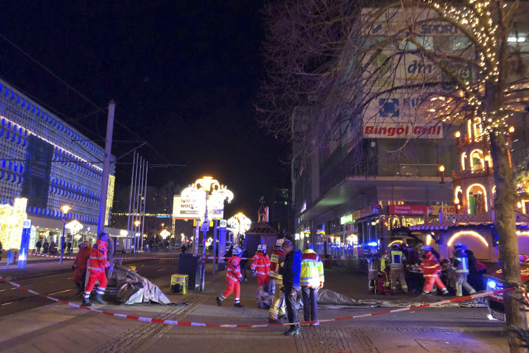 Emergency services work at scene of an incident at the Christmas market in Magdeburg, Germany, Friday Dec. 20, 2024.