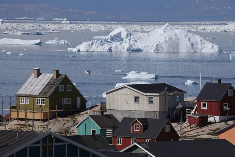 Icebergs drift past Disko Bay in Ilulissat, Greenland, July 15, 2024. 