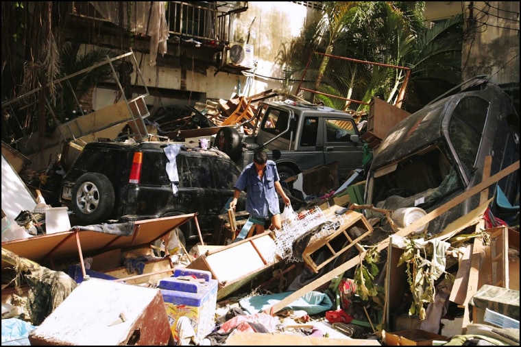 Aftermath of the tsunami that hit Thai Patong Beach in Phuket. On December 28, 2004 in Phuket, Thailand