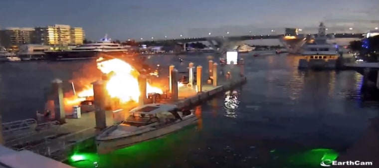 A boat explosion at a Fort Lauderdale marina was captured on camera.