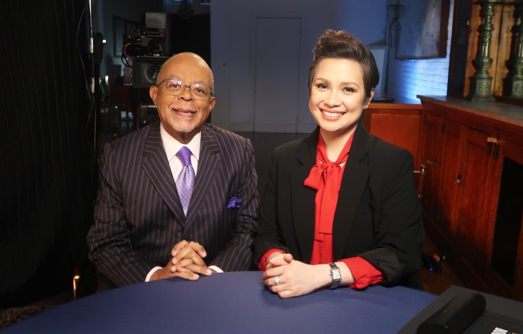 Gates and Salonga on the set of "Finding Your Roots."