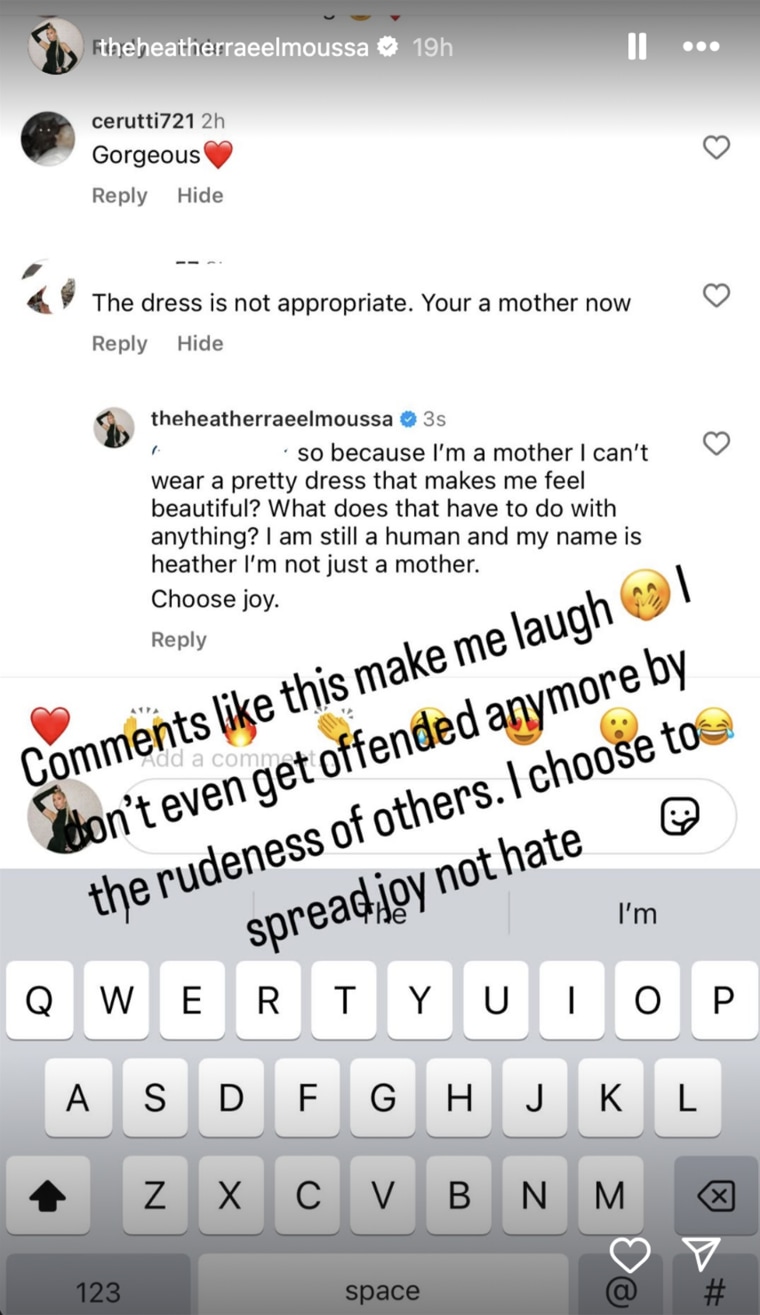 El Moussa responded to a commenter who described her look as inappropriate for a mother.