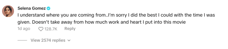 screenshot of Selena Gomez's comment