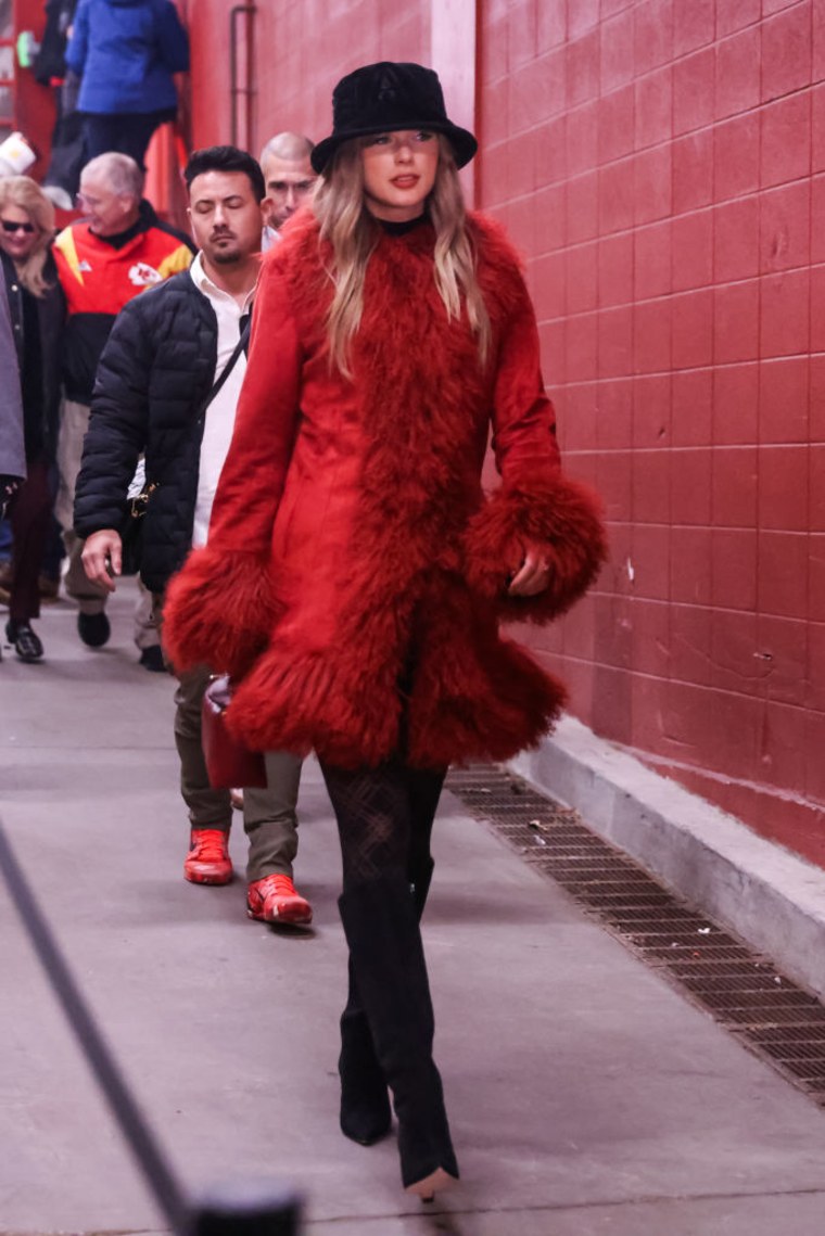 Taylor Swift arrives at Arrowhead Stadium before the Houston Texans-Kansas City Chiefs game on Dec. 21, 2024.