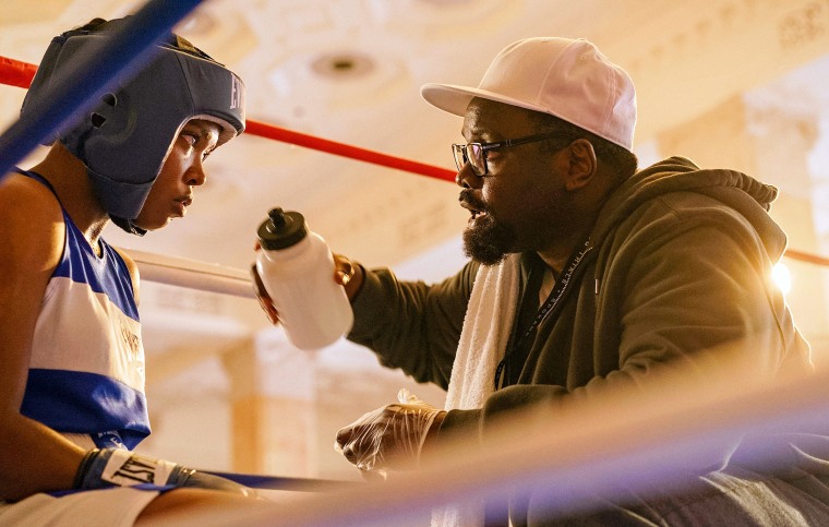 Ryan Destiny as Claressa Shields and Brian Tyree Henry as Jason Crutchfield in the movie "The Fire Inside."