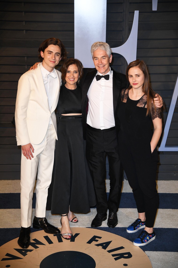 Timothée Chalamet, his parents and his sister Pauline Chalamet.