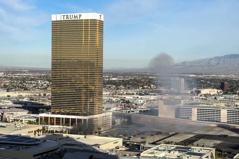 Videos posted on social media show smoke outside the Trump International Hotel in Las Vegas on January 1, 2025.