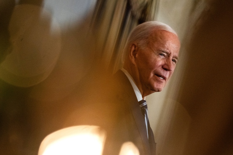 President Joe Biden speaks at a reception for new Democratic members of the U.S. Congress in the State Dining Room of the White House on January 5, 2025 in Washington, DC.