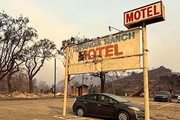 The fire aftermath of the historic Topanga Ranch Motel.