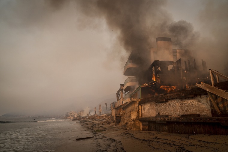 A beach front property is burned by the Palisades Fire 