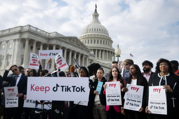 Opponents to a TikTok ban demonstrate on Capitol Hill on March 22, 2023.