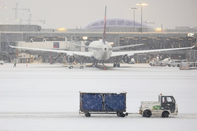 Snow covers the airport