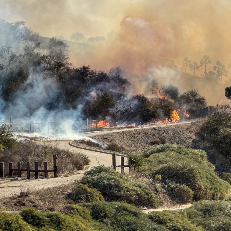 Fire crossing road and heading toward Palisades village at around noon.