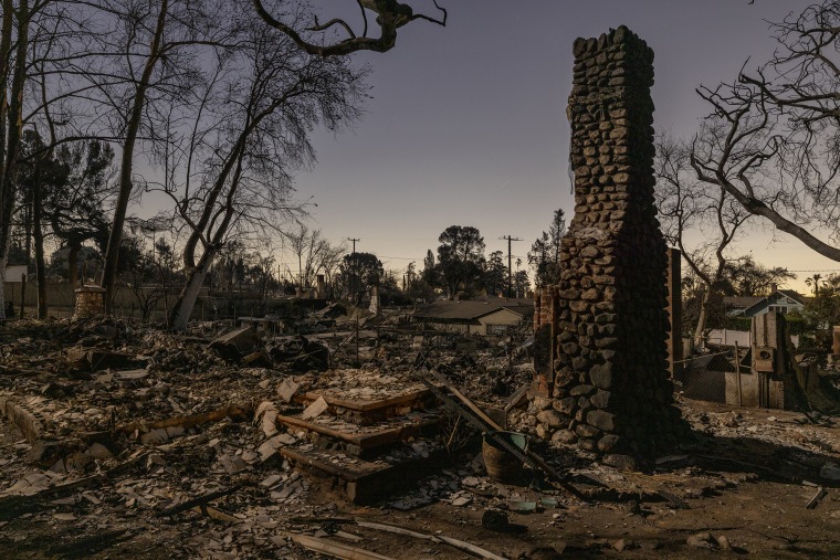 Homes that were destroyed in the Eaton Fire in Altadena, Calif., on Jan 12, 2025.