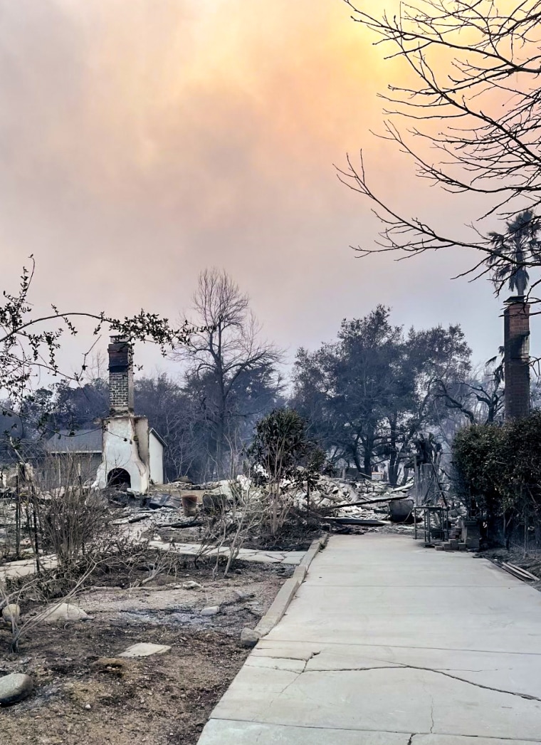 Only a charred chimney remains of Christina Conte's home in Altadena, Calif.