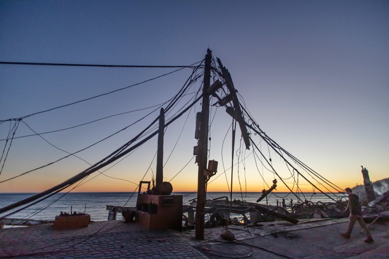 A downed power line on the Pacific Coast Highway on January 12, 2025.