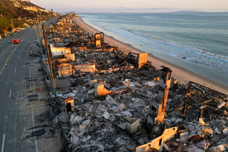 This aerial picture shows the remains of oceanfront homes destroyed.