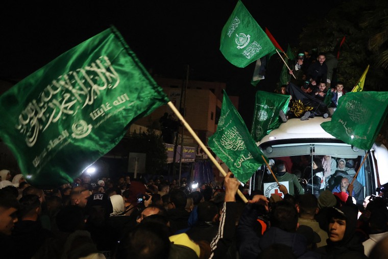 Crowds cheered, chanted and honked car horns as two buses carrying the prisoners arrived in Beitunia following their release as part of the Gaza ceasefire deal that began on January 19 and saw three Israeli hostages freed by Hamas in the Gaza Strip. 