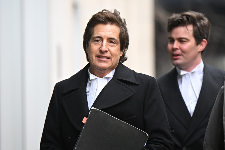 Barrister David Sherborne arrives at the Royal Courts of Justice on Jan. 21, 2025 in London.