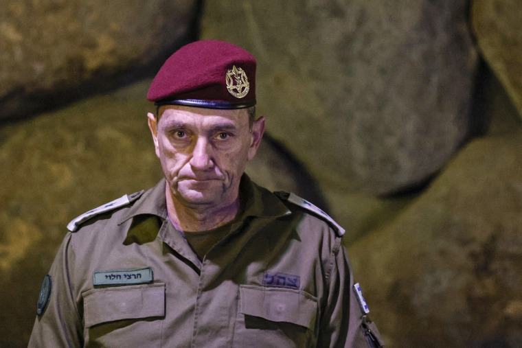 Israeli Chief of Staff Herzi Halevi attends a wreath-laying ceremony marking Holocaust Remembrance Day in Jerusalem on May 6, 2024. 