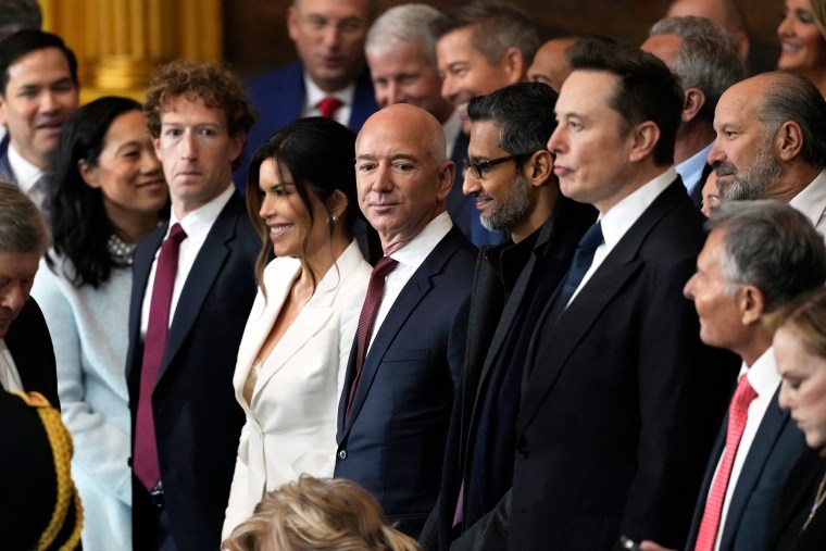 Image: The Inauguration Of Donald J. Trump As The 47th President Mark Zuckerberg, Lauren Sanchez, Jeff Bezos, Sundar Pichai and Elon Musk