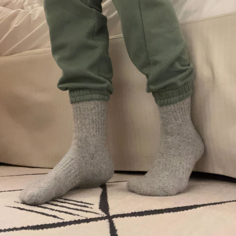 Commerce writer Danielle Murphy wearing the Ebmore Merino Wool Thermal Socks.