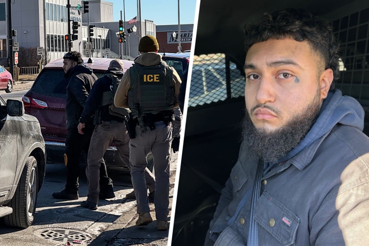 ICE agents arrest Christopher Fragoso Lara, who appears in the back of a vehicle