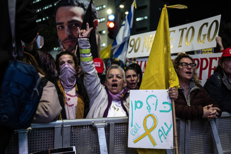 Demonstration in Tel Aviv demanding a permanent ceasefire on Jan. 25, 2025.