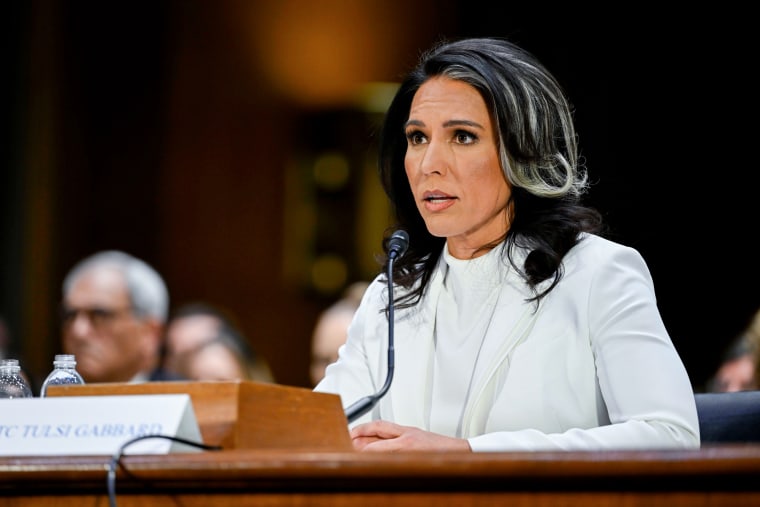 Tulsi Gabbard speaks while seated