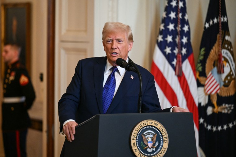 President Donald Trump speaks before signing the Laken Riley Act in the East Room of the White House in Washington, DC, January 29, 2025. 