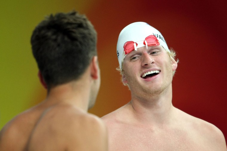 David Walters of the United States laughs during the practice session ahead of the Beijing 2008 Olympics at the National Aquatics Center on August 7, 2008 in Beijing, China.  