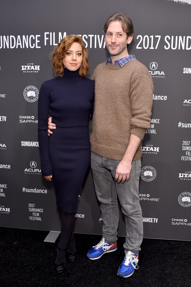 Aubrey Plaza and director Jeff Baena attend "The Little Hours" premiere during day 1 of the 2017 Sundance Film Festival at Library Center Theater on Jan. 19, 2017 in Park City, Utah. 