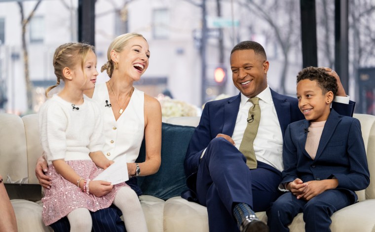 Craig's wife Lindsay Czarniak and their children Delano and Sybil surprised their father at Studio 1A. 