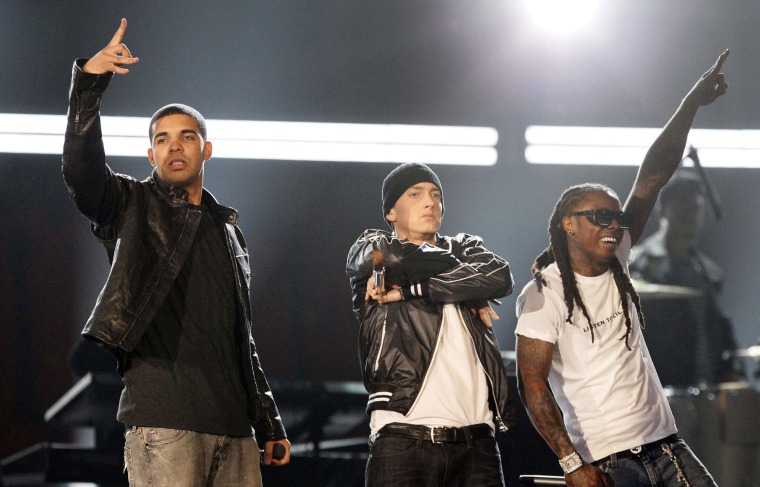 Drake, Eminem, and Lil Wayne perform 52nd Annual Grammy Awards.