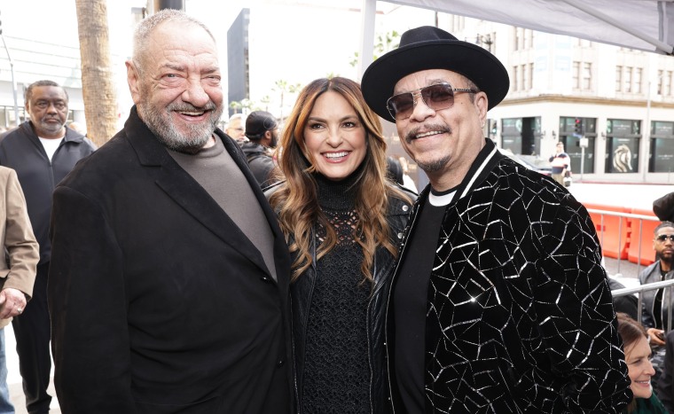 Dick Wolf, Mariska Hargitay, and Ice-T at Ice-Ts Hollywood Walk of Fame Induction Ceremony.