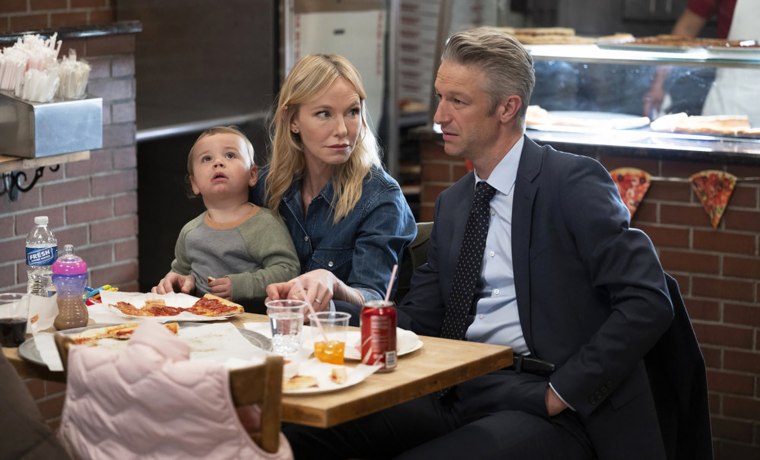 Kelli Giddish as Amanda Rollins, and Peter Scanavino as A.D.A Dominick "Sonny" Carisi Jr. in season 26 of "Law & Order: Special Victims Unit."