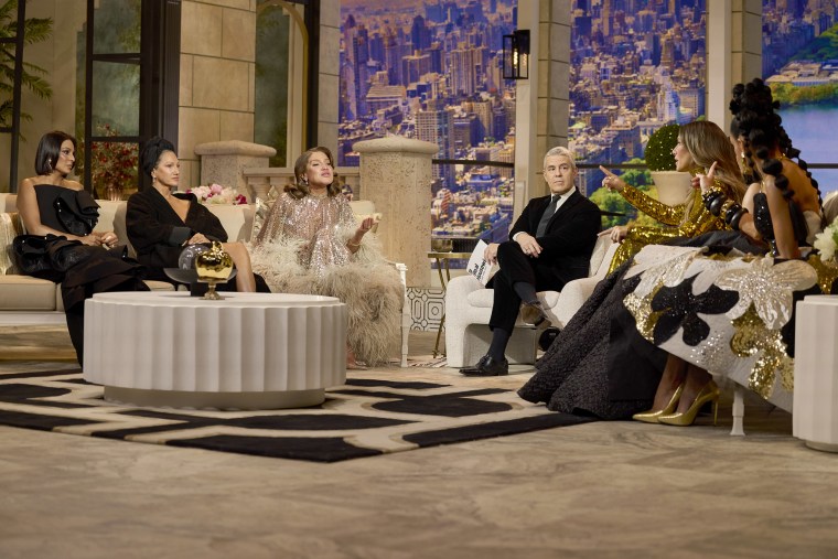 The Real Housewives of New York City - Season 15 reunion Jessel Taank, Jenna Lyons, Brynn Whitfield, Andy Cohen, Erin Lichy.