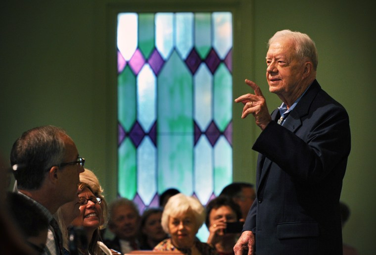 Former President Jimmy Carter addresses members and visitors to Maranatha Baptist church.