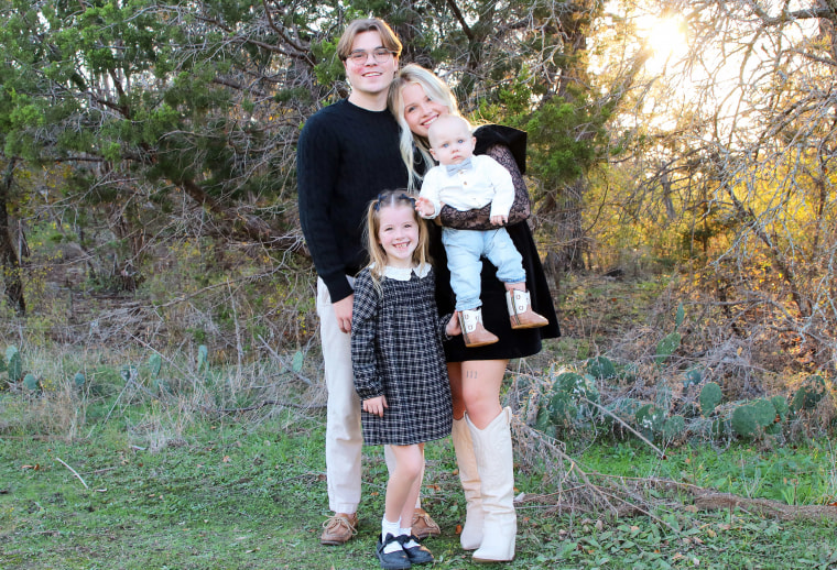 Maddie Lambert with her husband, Randy, and their children Everly, 7, and Ryder, 9 months. 