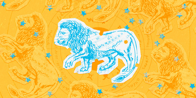 Recortes de papel del zodíaco Leo sobre un fondo amarillo