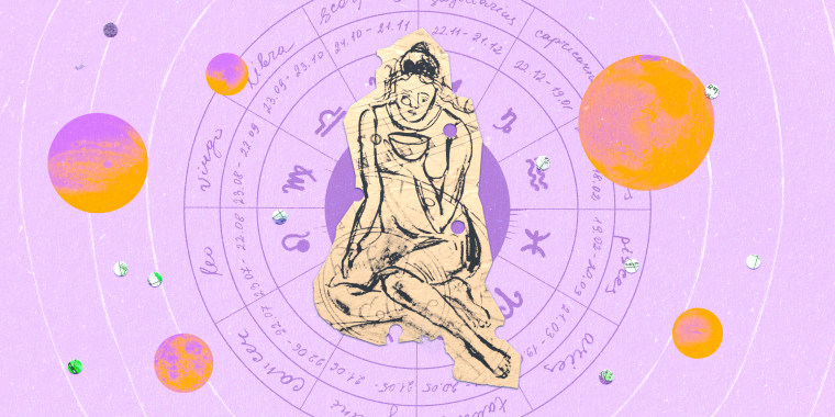 Paper cutout of the Virgo zodiac on a purple background