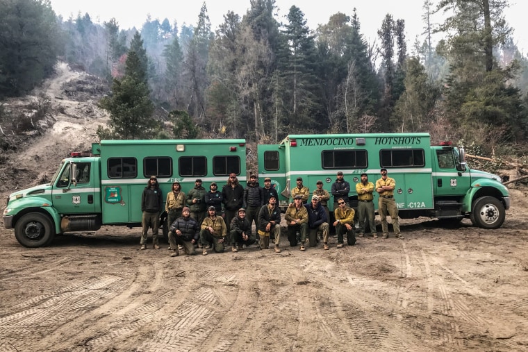 Ben McLane, first row far right, was part of the hotshot that responded to the Camp fire in Paradise, Calif.