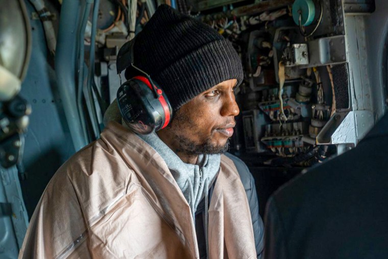 Avera Mengistu on the helicopter, on his way to the hospital with his family.