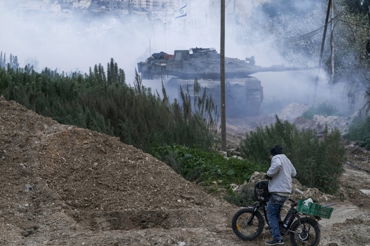 Israeli tanks moving into the Palestinians city of Jenin in the occupied West Bank on Sunday.