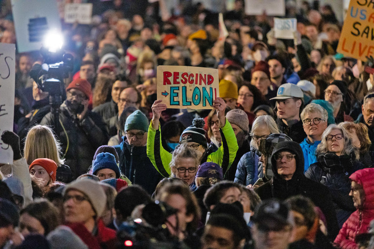 Demonstrators protest Elon Musk and the Department of Government Efficiency outside the U.S. Treasury Department on Feb. 4, 2025.