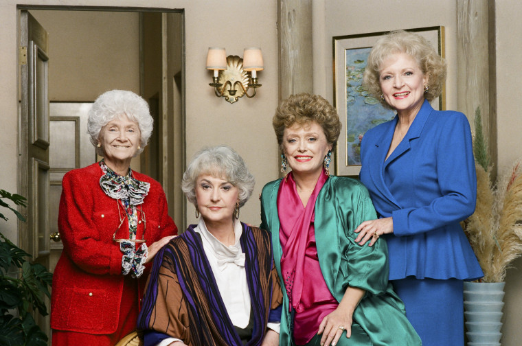 Estelle Getty as Sophia Petrillo, Bea Arthur as Dorothy Petrillo Zbornak, Rue McClanahan as Blanche Devereaux, and Betty White as Rose Nylund in "The Golden Girls."