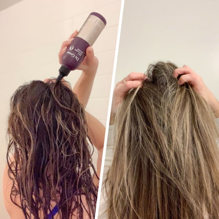 Commerce writer Danielle Murphy applying the Dr. Groot Scalp Revitalizing Solution.